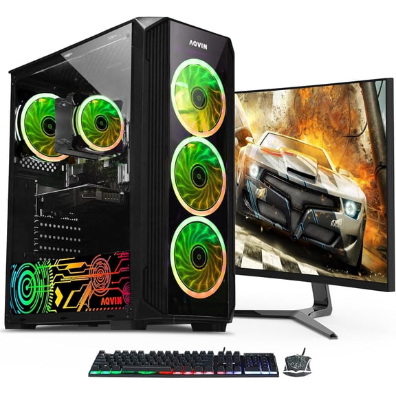Tour pour PC de Jeu - Processeur Intel Core i7, 32 Go de RAM DDR4, SSD 512 Go, Geforce GTX 1660 Super 6 Go, Moniteur de Jeu Incurvé 24 Pouces Windows 11 Pro, Wi‐Fi Remis à Neuf