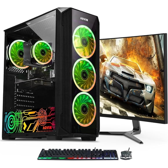 Gaming PC Tower ~ Intel Core i7 Processor, 32GB DDR4 RAM, 512GB SSD, Geforce GTX 1660 Super 6GB, 24 inch Curved Gaming Monitor Windows 11 Pro, WiFi Refurbished