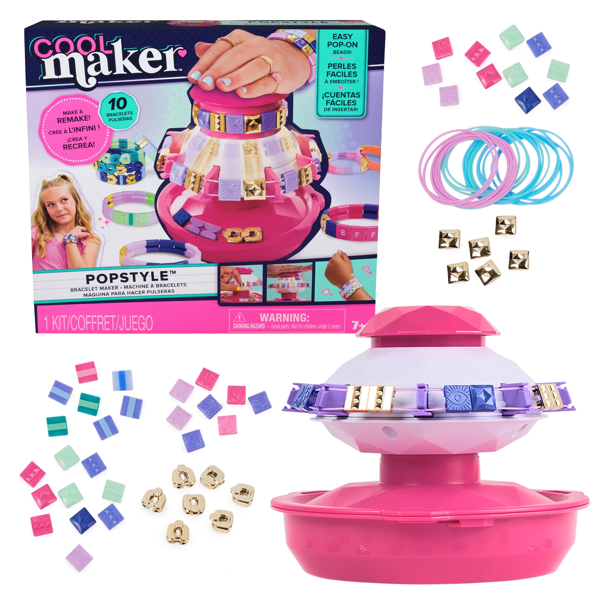 Cool Maker PopStyle Bracelet Maker, 170 superbes perles, 10 bracelets, rangement, coffret de fabrication de bracelets d'amitié, jouets d'art et de loisirs créatifs pour filles