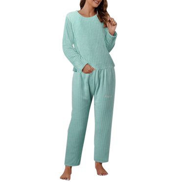 Ketyyh-chn99 Pyjamas en Soie pour Femmes Ensembles de Pyjamas Décontractés pour Femmes Hauts à Manches Longues en Corail Pantalons Longs Impression de Lettres Vêtements de Nuit Ensemble 2 Pcs A, Taille Unique