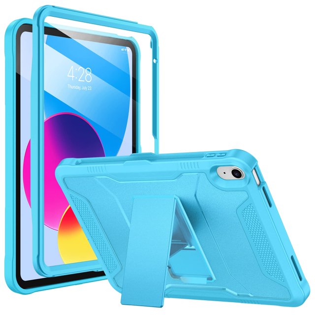 Soke Case for iPad 10th Generation 10.9-inch 2022 with Built-in Screen Protector and Kickstand Rugged Full Body Protective Cover for New Apple iPad 10.9 Inch - Cyan Blue