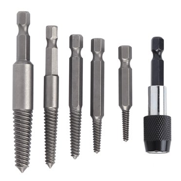 Ensemble de 6 Extracteurs de Vis, Extracteur de Vis Sans Tête Outil de Retrait de Boulons Cassés avec Mandrin à Changement Rapide 1/4 pour Réparation de Machines