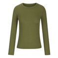 thumbnail image 4 of IROINID Chandails à Manches Longues Réduits pour Femmes Automne Extensible Ajusté Côtelé T-Shirt Blouse Uni Basique, Olive Vert, 4 of 5