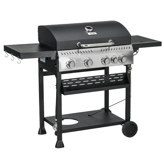 Outsunny Barbecue au Gaz Propane, Chariot de Barbecue Extérieur 40 000 BTU, Noir