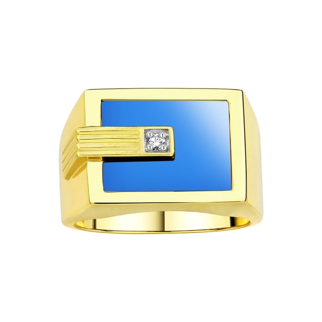 RYLOS Men's Rings 14K White Gold Ring With Diamonds and Blue Quartz Set in Designer Nugget Style Rings For Men Size 13