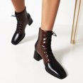 thumbnail image 1 of Thick-heeled Short Boots Lace-up Women's Shoes For Autumn And Winter New Color Matching Mid-heel Small Square Toe, 1 of 8