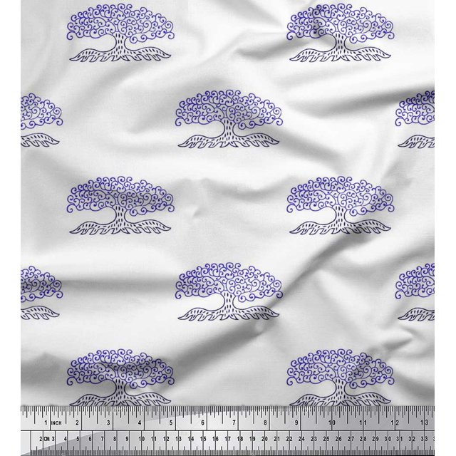 Soimoi Moss Georgette Fabric Tree Block Printed Fabric 1 Yard 42 Inch Wide