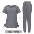 thumbnail image 2 of Ensemble de Sarraus pour Femmes, Haut de Sarrau à Col en V Extensible et Pantalon Jogger à Cordon avec 6 Poches, Anti-Froissement, Doux, Ensemble d'Uniforme d'Infirmière, Manches Courtes, Vêtements de Travail Protecteurs, Ensemble de Chemise, Gris, 2 of 5