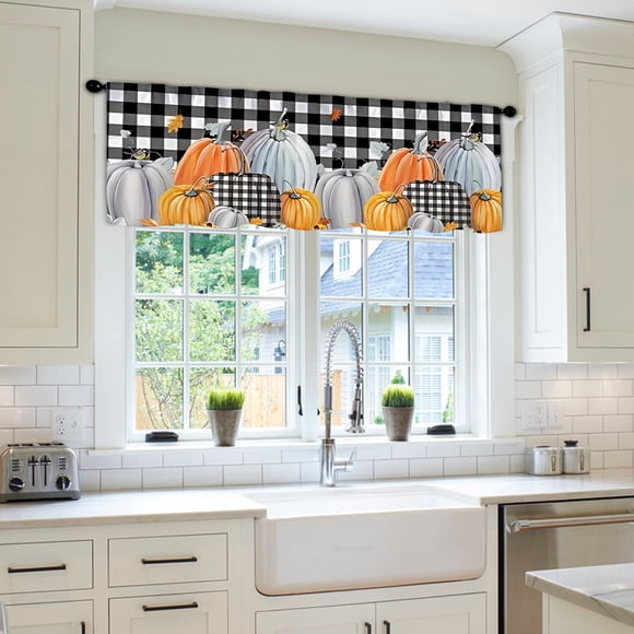 Iumwxz curtains Thanksgiving Plaid Half Curtain Door Curtain Coffee Curtain Kitchen Sink Cabinet Curtain blackout curtains Nylon,Spandex New Year Savings