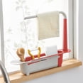 thumbnail image 4 of Retractable Water Filter Rack Basket, Expandable Sink Mounted organizer Multi-Functional Drying Rack & Utensil Holder Sturdy Plastic Build, Red, JKODE, 4 of 9