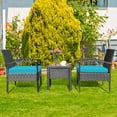 thumbnail image 4 of Patiojoy 3 Pieces Patio Set Outdoor Wicker Rattan Furniture w/ Cushions Turquoise, 4 of 8