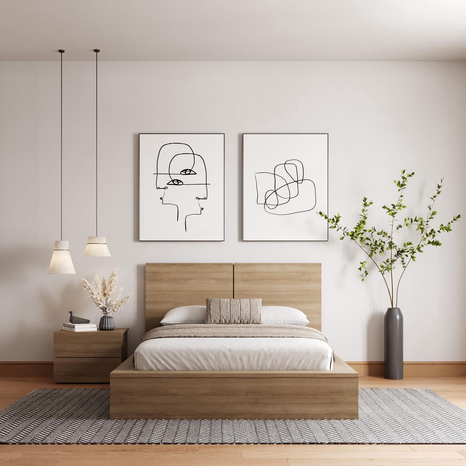 Ensemble de chambre à coucher James 3 pièces avec lit, tête de lit et table de chevet