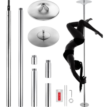 KFFKFF Spinning and Static Dance Pole Kit, Detachable and Adjustable Height, 45mm Durable Stainless Steel, Ideal for Fitness and Exercise in Home or Gym, Silver