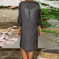 thumbnail image 4 of Robe en Denim à Manches Courtes pour Femmes, Robes Courtes à Boutons à Col en V Coupe Ample Robe d'Été en Jean Fluide Gris G, 4 of 8