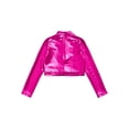 thumbnail image 4 of RUNQHUI Enfants Filles Col Roulé Métallique Danse Crop Top Paillettes Manches Longues pour Danse Raves Festivals Sports Rose Vif 10, 4 of 5