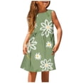 thumbnail image 1 of PMVFHDE Tenue d'Été pour Filles Mode Filles Mignonne Printemps et Été Imprimée Col Rond Sans Manches Robe Décontractée (3), Vert Menthe, 11-12, 1 of 5