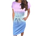 thumbnail image 1 of Robes d'Été Grande Taille pour Femmes, Dégradé, Taille Resserrée, Col Rond, Manches Courtes, Robe, Robes de Mariage pour Femmes 2023 en Liquidation, 1 of 4