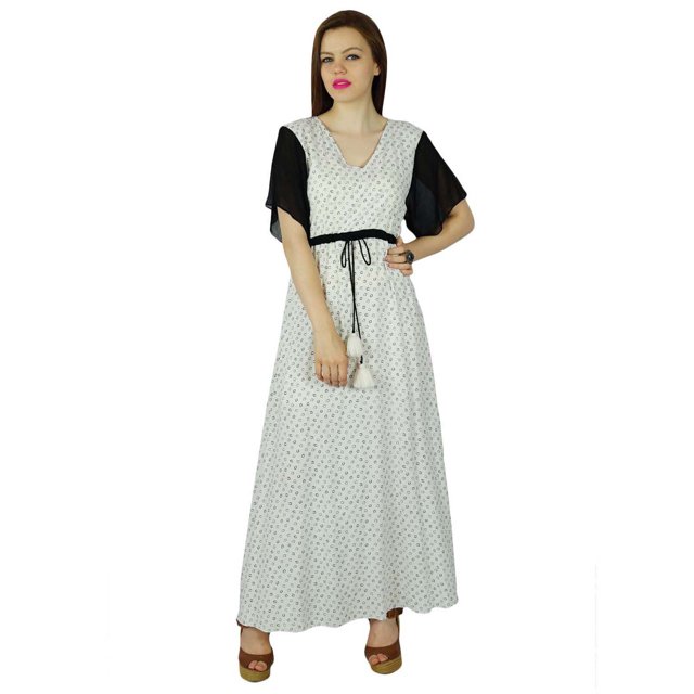 Bimba Robe Longue Maxi à Manches Volantées en Coton Robe Boho Chic Style sur Mesure
