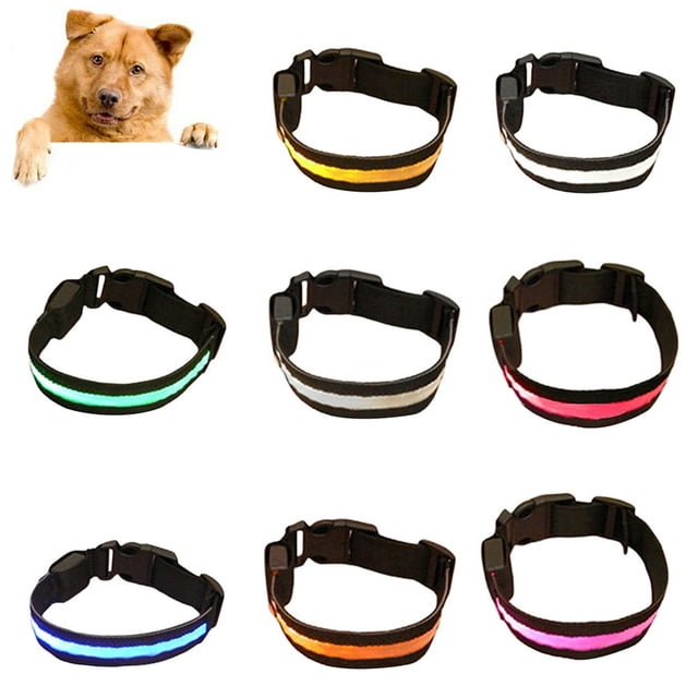 Pet Dog Puppy Nylon Glow in the Dark Collar LED Light Soft Adjustable Neck Strap