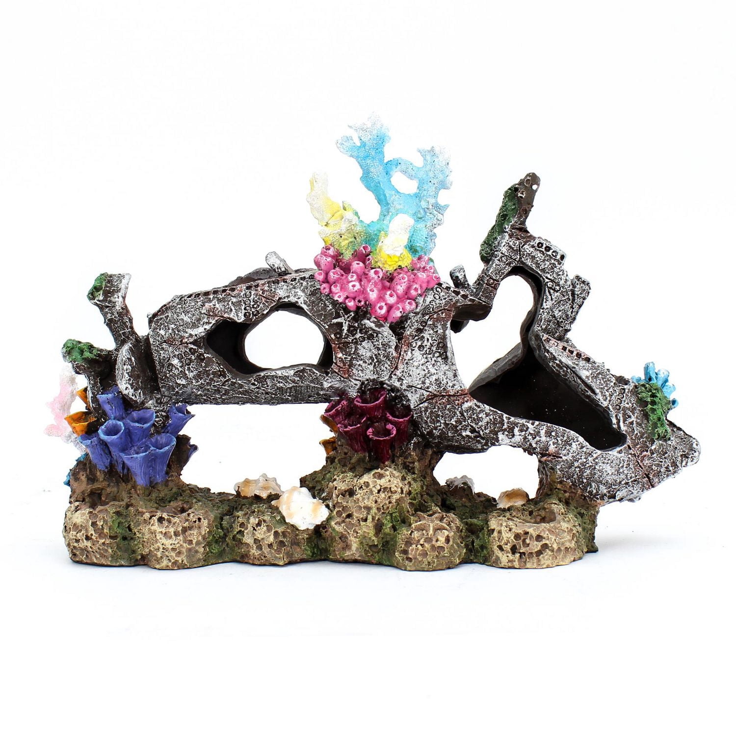Penn Plax Deco-Wrecks Grey Submarine Coral Scape Aquarium Ornament