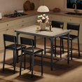 thumbnail image 1 of Dining Table Set for 4 W/Footrest & Backrest, Counter Height Table with 4 Upholstered Bar Stools, Kitchen Table Set with Corner Protector, for Small Space, Retro Gray, 1 of 8