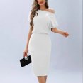 thumbnail image 1 of Gspmoly Robes pour Femmes, Mode Été Robe Décontractée pour Femmes à Manches Courtes, Épaules Dénudées, Longueur Genou, Robe de Cocktail jusqu'à 65 % de Rabais, 1 of 6