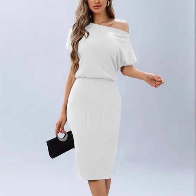 Gspmoly Robe pour Femmes, Robe d'Été Mode pour Femmes à Manches Courtes Décontractée, Épaules Dénudées, Longueur Genou, Robes de Soirée pour Femmes jusqu'à 60 % de Rabais