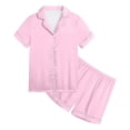 thumbnail image 2 of Kids Girls Silk Pajamas Set Solid Printed Button Down Solid Tops T Shirt Shorts 2PCS Summer Girls Outfits Set Pj For Girls 6-7, 2 of 6