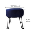 thumbnail image 3 of Plush Blue Velvet Round Ottoman – Compact Modern Footstool with Black Metal Hairpin Legs, 3 of 7