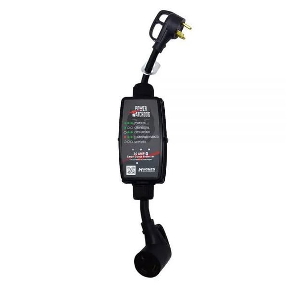 Hughes Auto Surge Protector PWD30 Portable; 2400 Joules Of Advanced Surge Protection; 30 Amp; Bluetooth Connectivity; With Fault Indicator Light; With Plug Head Handle Grip