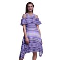 thumbnail image 1 of Bimba Tunique à Épaules Dénudées Imprimée Teinture sur Nœuds Violette pour Femmes Robe de Soirée Col Rond - Moyen, 1 of 6
