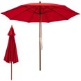 thumbnail image 1 of Gymax 9.5 FT Rope Pulley Wooden Umbrella Market w/ Fiberglass Ribs Patio Red, 1 of 3