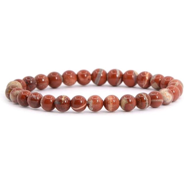 Bracelet Extensible Unisexe en Perles Rondes de 6 mm en Jaspe de Rivière Rouge Naturel