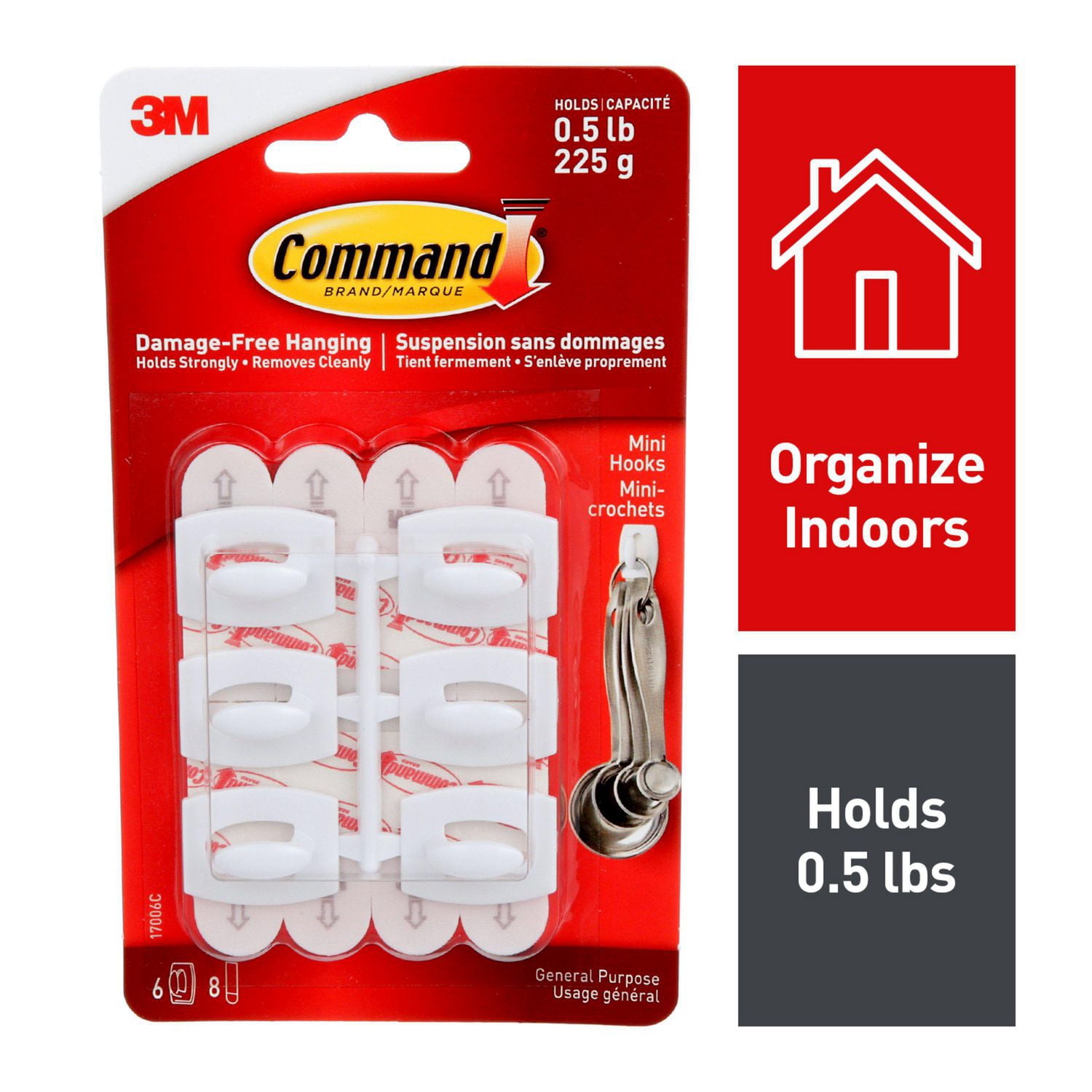 Command Mini Hooks 17006C, White, 12 Hooks, 16 Adhesive Strips