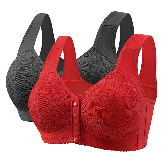Timegard 2pc Bras for Women No Underwire Front Closure Button Full Support Solid Color Breathable Daily Sleep Bras