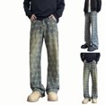 thumbnail image 1 of Styesk Men's Pants Man Loose Straight Barrel Pattern Jeans Pockets Drawstring Jeans, 1 of 4