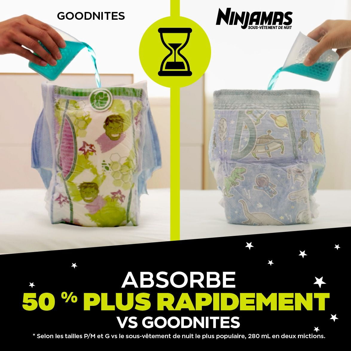 Sous-vêtements de nuit pour l’énurésie Ninjamas pour filles, taille P/M (17 à [38 à 70 lb])