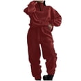 thumbnail image 1 of Ensemble de Course Deux Pièces Mode Femmes Décontracté Manches Longues Poches Zippées Taille Élastique Blouses Col Rond Ensemble 2 Pcs Voyage Survêtement S-167 Vin P, 1 of 6