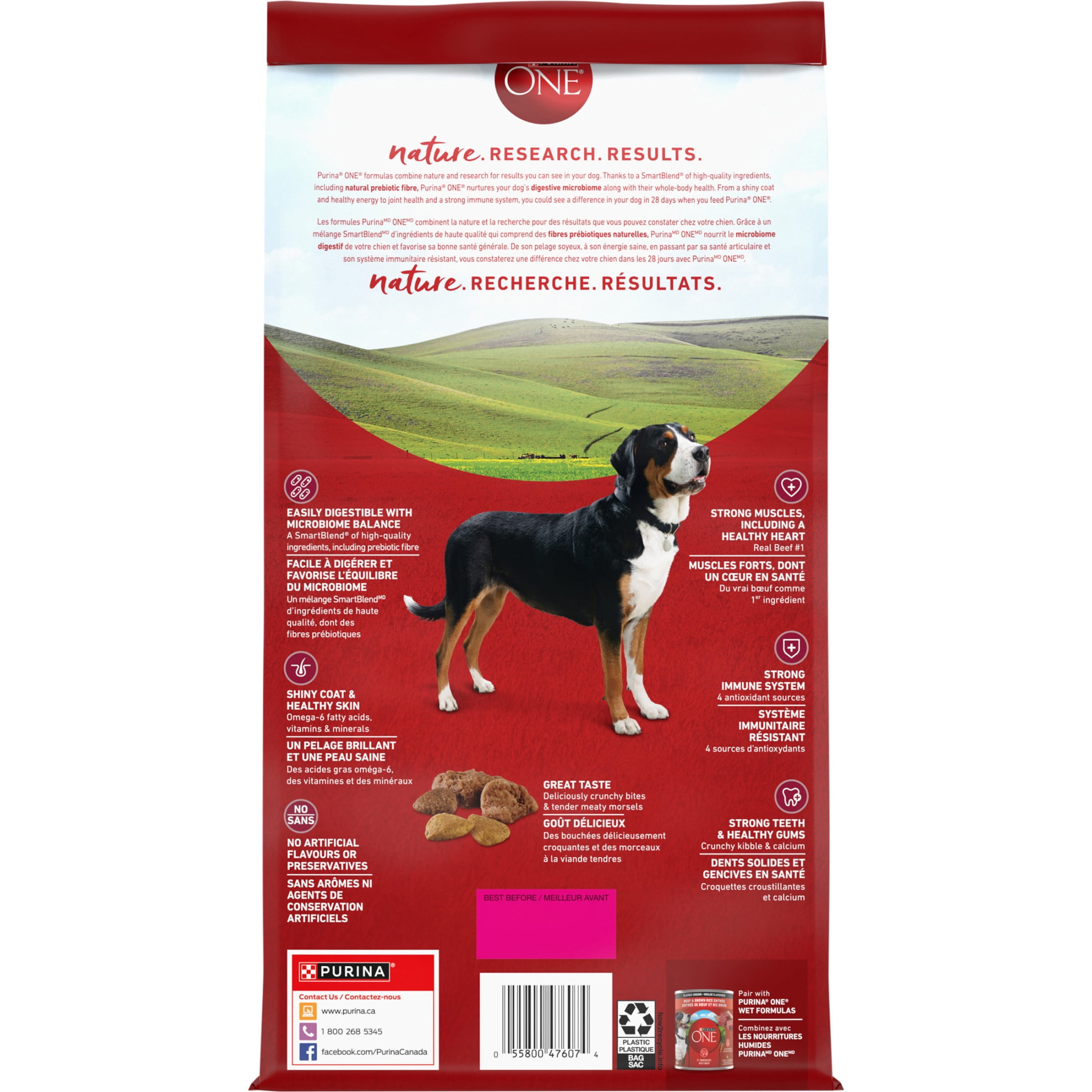 Purina ONE Équilibre du Microbiome Formule au Bœuf & au Riz, Nourriture Sèche pour Chiens 1.72kg