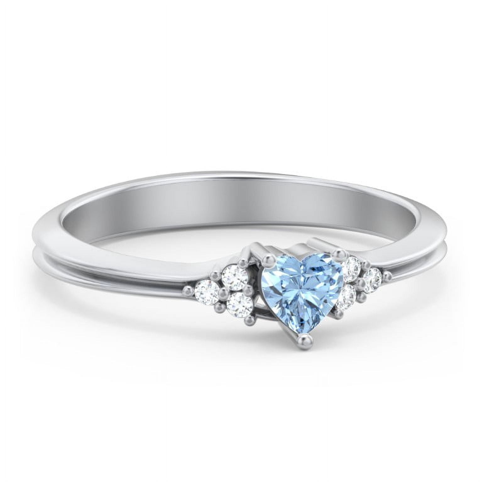 Birthstone Heart Ring with Shoulder Accents - Blue Topaz (December)
