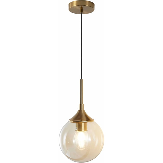 KCO Lighting Modern Gold Globe Pendant Light Kitchen Island Mid Century Amber Glass Hanging Lamp