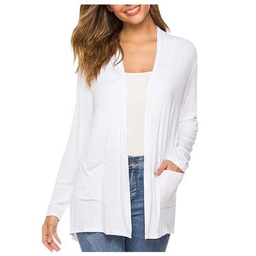 Cameland Cardigan Léger pour Femmes, Ouvert à l'Avant, Décontracté, Couleur Unie, Manches Longues, Chandail Tricoté, Couvre-Maillot avec Poches