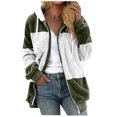 thumbnail image 2 of EGNMCR Womens Winter Fuzzy Fleece Jacket Hooded Drawstring Color Block Patchwork Cardigan Zipper Pullover Coats Outerwear with Pockets, 2 of 5