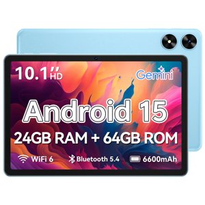 SHARECLOUD tablette 10.1 de pouce, Android 15 Comprimé avec cas, 24GB RAM + 64GB ROM 1 TB Élargissable, 1280x800 HD IPS Toucher l'écran, 8H Batterie, WiFi 6, BT 5.4, Caméra double (bleu)