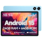 SHARECLOUD tablette 10.1 de pouce, Android 15 Comprimé avec cas, 24GB RAM + 64GB ROM 1 TB Élargissable, 1280x800 HD IPS Toucher l'écran, 8H Batterie, WiFi 6, BT 5.4, Caméra double (bleu)