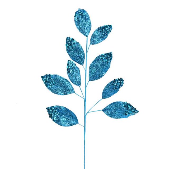 Vickerman QG191812 29 in. Turquoise Glitter Leaf Spray - 6 per Bag