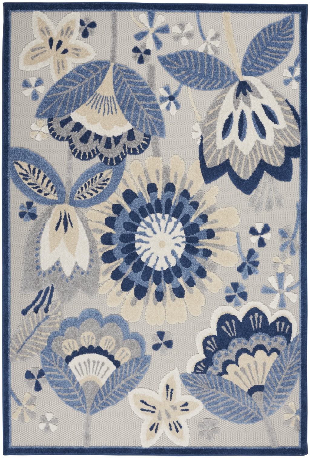 homeroots home decor 385105 5’ x 7' Blue and Gray Indoor Outdoor Area Rug