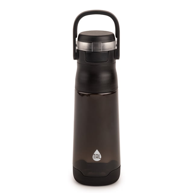 TAL Tritan Jolt Bouteille d'Eau 16 fl oz, Noire, Orientée vers l'Avant avec un Corps en Tritan Noir Translucide, Couvercle à Bouton-Poussoir Étanche, Poignée Rabattable et base Antidérapante en Caoutchouc, Idéale pour l'Hydratation à l'École, aux sports et en Voyage.