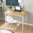 thumbnail image 1 of Folding Computer Desk Foldable Work Desk Table Writing Desk Folding Home Office Desk  No  to Assemble  Teak&, 1 of 6