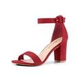 thumbnail image 1 of BLISSFUL STEP Women's Shoes Ankle Strap Block Heel Buckle Open Toe Sandals Red 11, 1 of 8